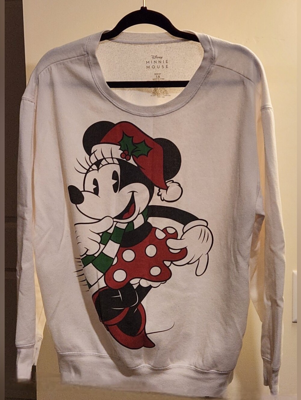Disney Girls White Sweatshirt with Minnie Holiday Graphic
